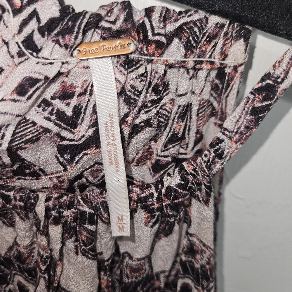 Free People Dress Medium Simone Batik Print Drop Cinched Waist Halter Mini Boho